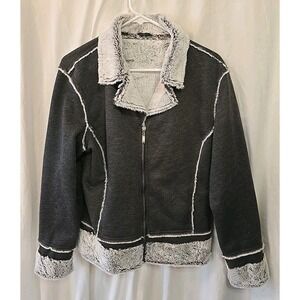 Montanaco Faux Fur Lined Trim Full-zip Jacket Gray Women's Size XL Pockets Soft!